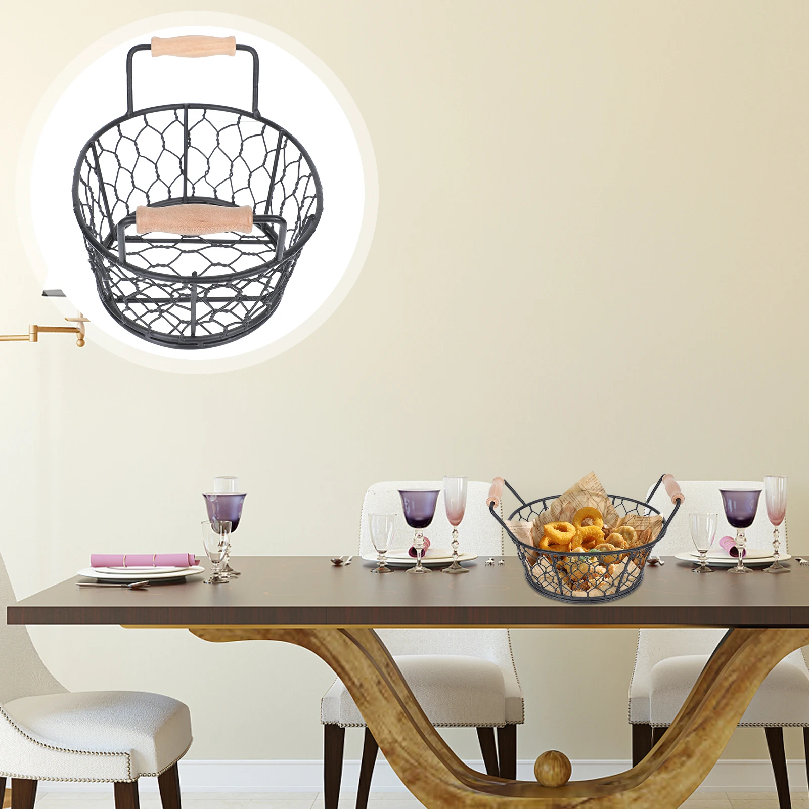 

1pc Premium Snack Basket Extra Small For French Fries Chips Banana Fryer Mini Fry Serving Wrought Iron Food Holder Mesh Design