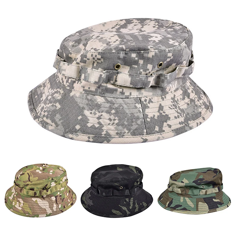 1Pc Boonie Hat Military Tactical Bucket Hats for Safari Men Women Hunting Fishing Outdoor Camo Camouflage Cotton Sun Cap