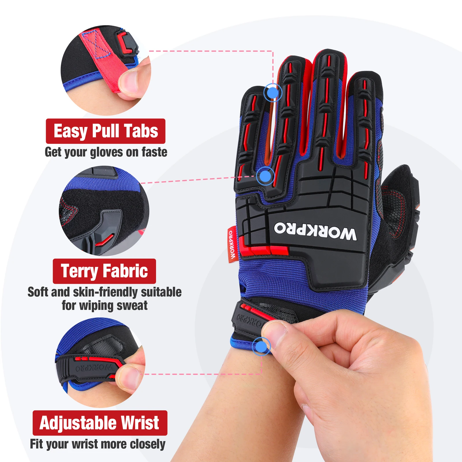 WORKPRO Heavy Duty Work Gloves Synthetic Leather Mechanic Gloves Impact Working Gloves PVC Protection Touch Screen