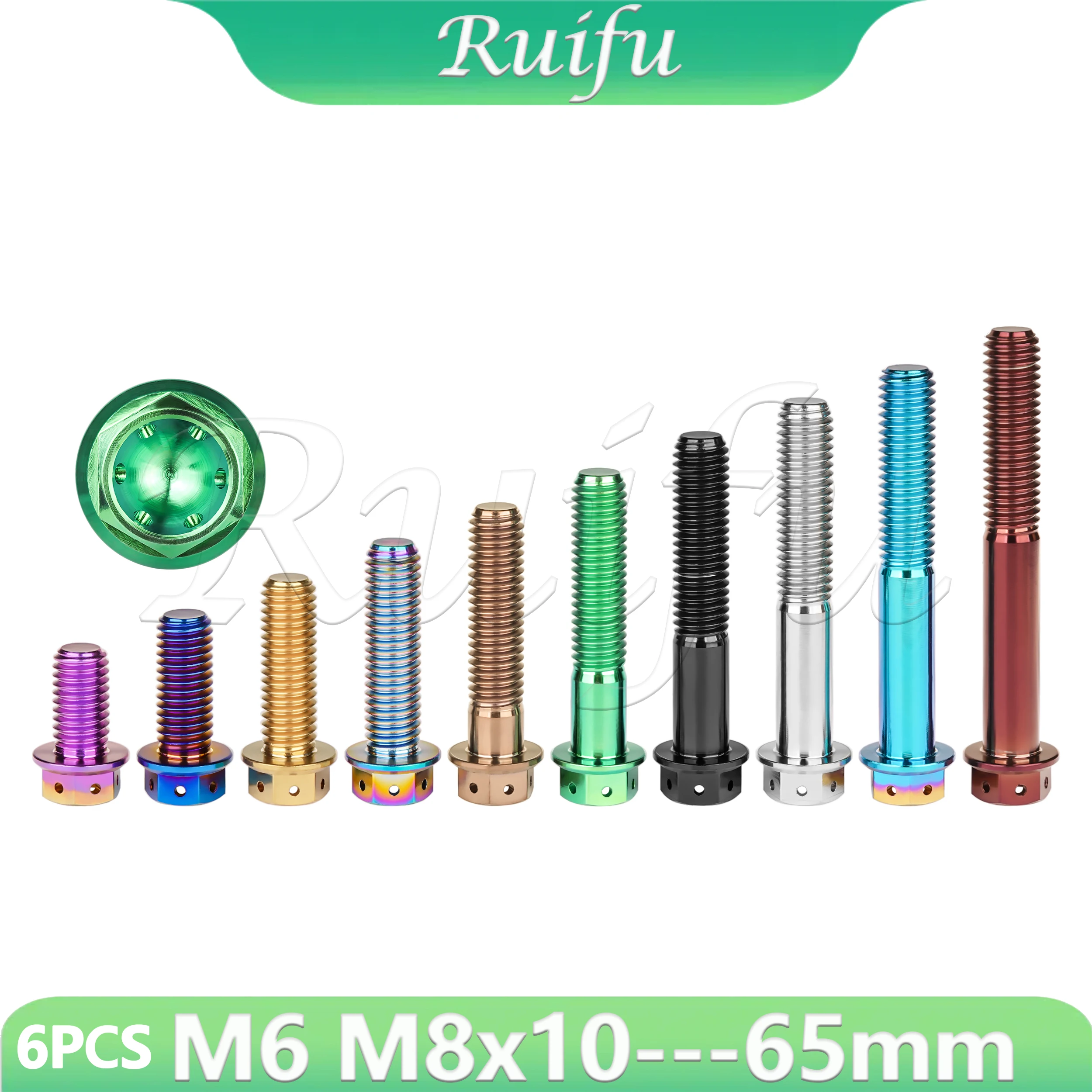 6pcs Titanium Bolt M6 M8x10/15/20/25/30/35/40/45/50/55/60/65mm Flange Hex Head Screws For Motorcycle Car Modification