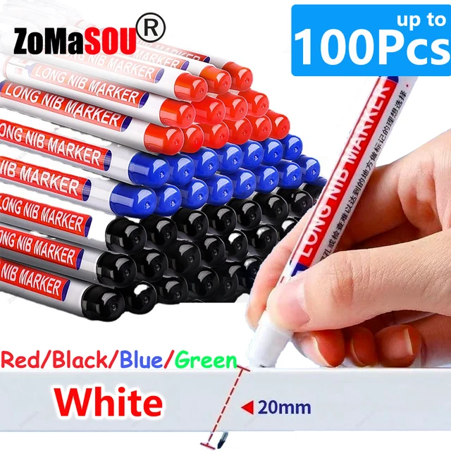 20mm 1-100 szt. Wodoodporny marker z głębokim otworem długie głowice markery pióro do obróbki drewna do metalu stolarz biały/czarny/czerwony/niebieski/zielony tusz