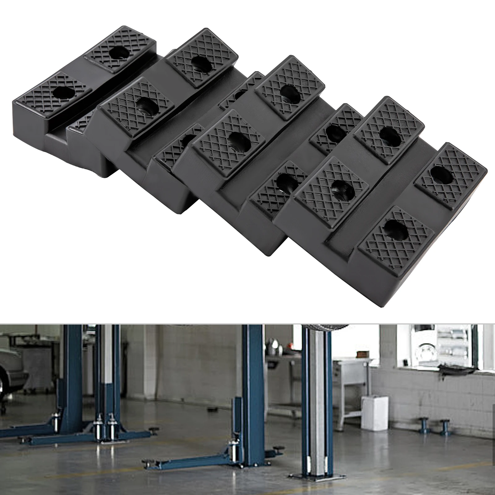 

4pcs 4-Hole Rectangular Lift Rubber Pads—High-Strength Rubber (Anti-Oil/Wear), Anti-Slip Texture, Easy Install for Car Lifts