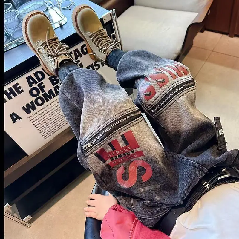 

2026 New Autumn and Winter Boys' Jeans With Added Fleece and Thickened One-piece Fleece for Warmth and Loose Fit Boys' Pants