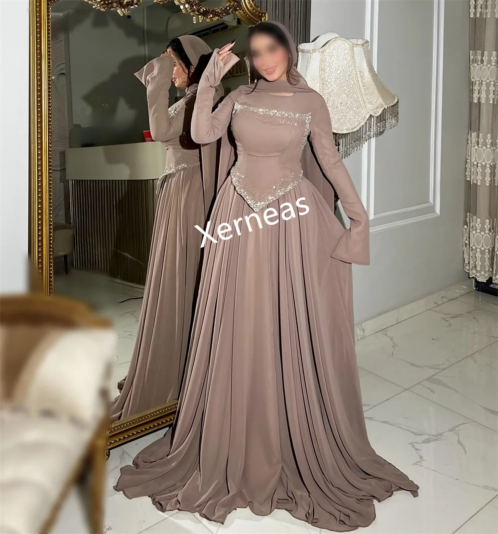 فستان سهرة رسمي مخصص من الشيفون بطيات لامعة ورقبة دائرية على شكل حرف a فساتين طويلة مناسبة مخصصة للحفلات الراقصة وحفلات الزفاف الأنيقة #3