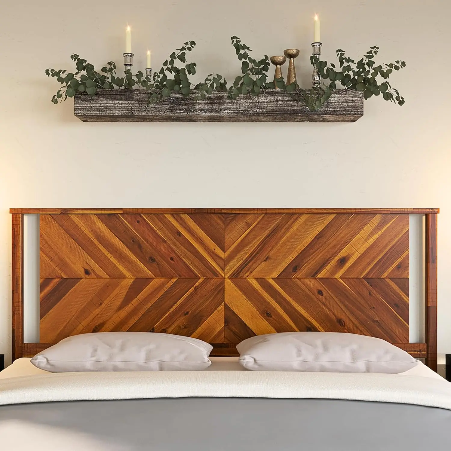 Vivian Headboard Only, Rustic & Scandinavian Style With Solid Acacia Wood, Easy Assembly, King, Rustic Golden Brown