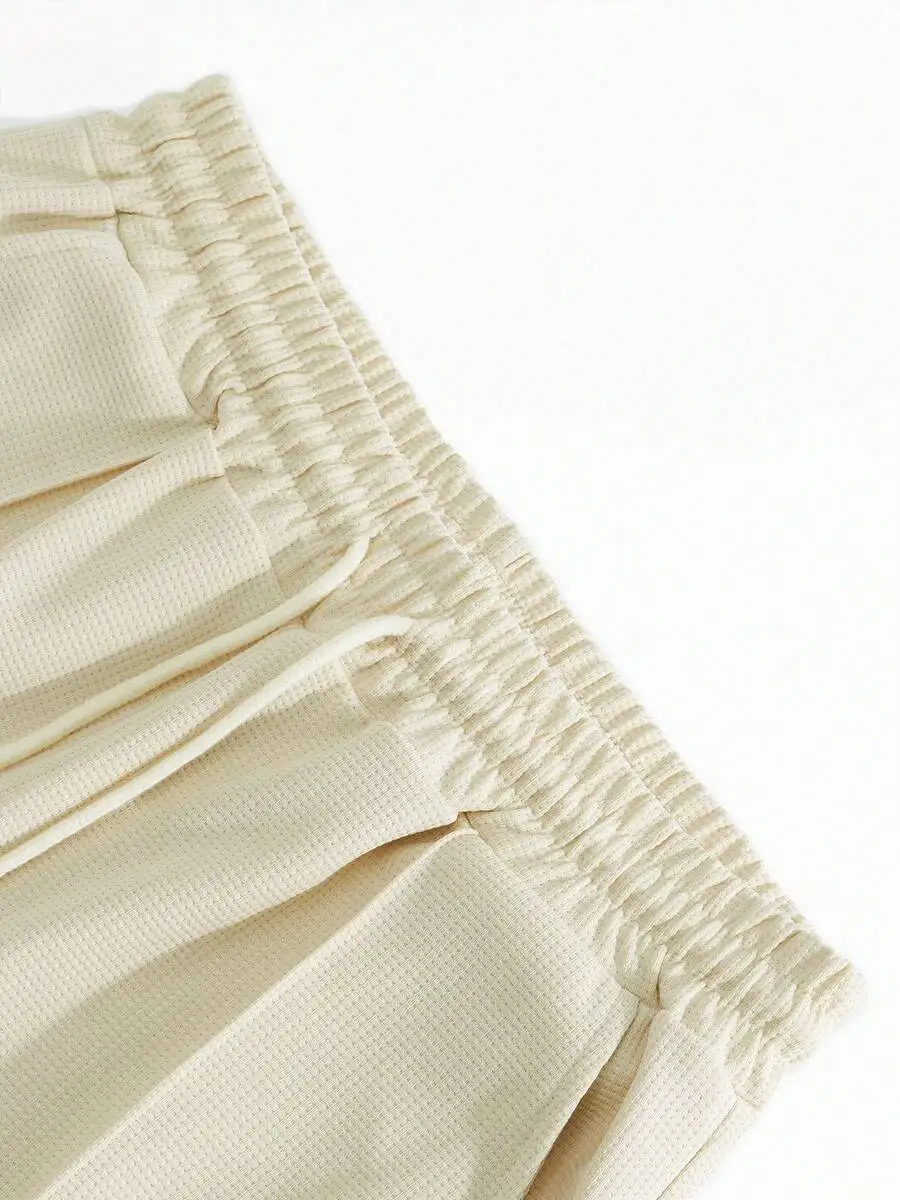 

Mens Summer Casual Drawstring Waist Khaki Shorts Loose Waffle Fabric Comfortable For Sports Leisure Beach