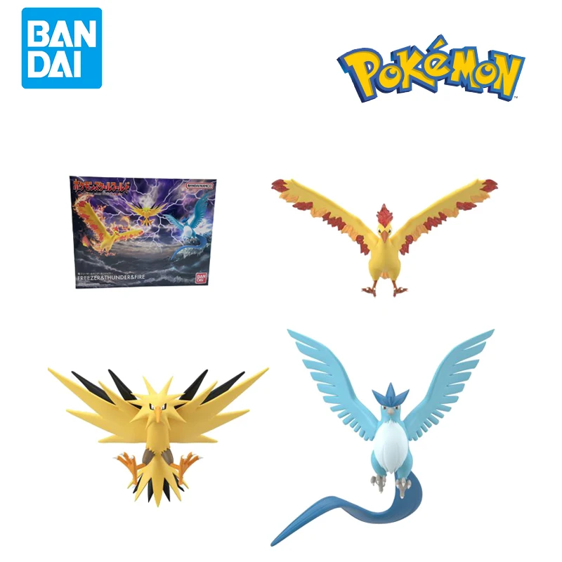 Original Bandai POKEMON Scale World Kanto Region Articuno Moltres Zapdos Anime Figure Model Toys For Birthday Boy Gift Ornaments