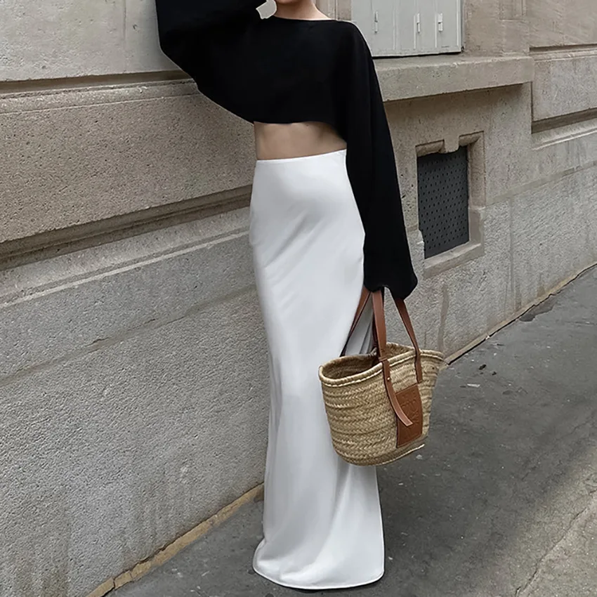 

2025 New White Satin Slim Fit Mermaid Dress Elegant Draped High Waist Long Dress