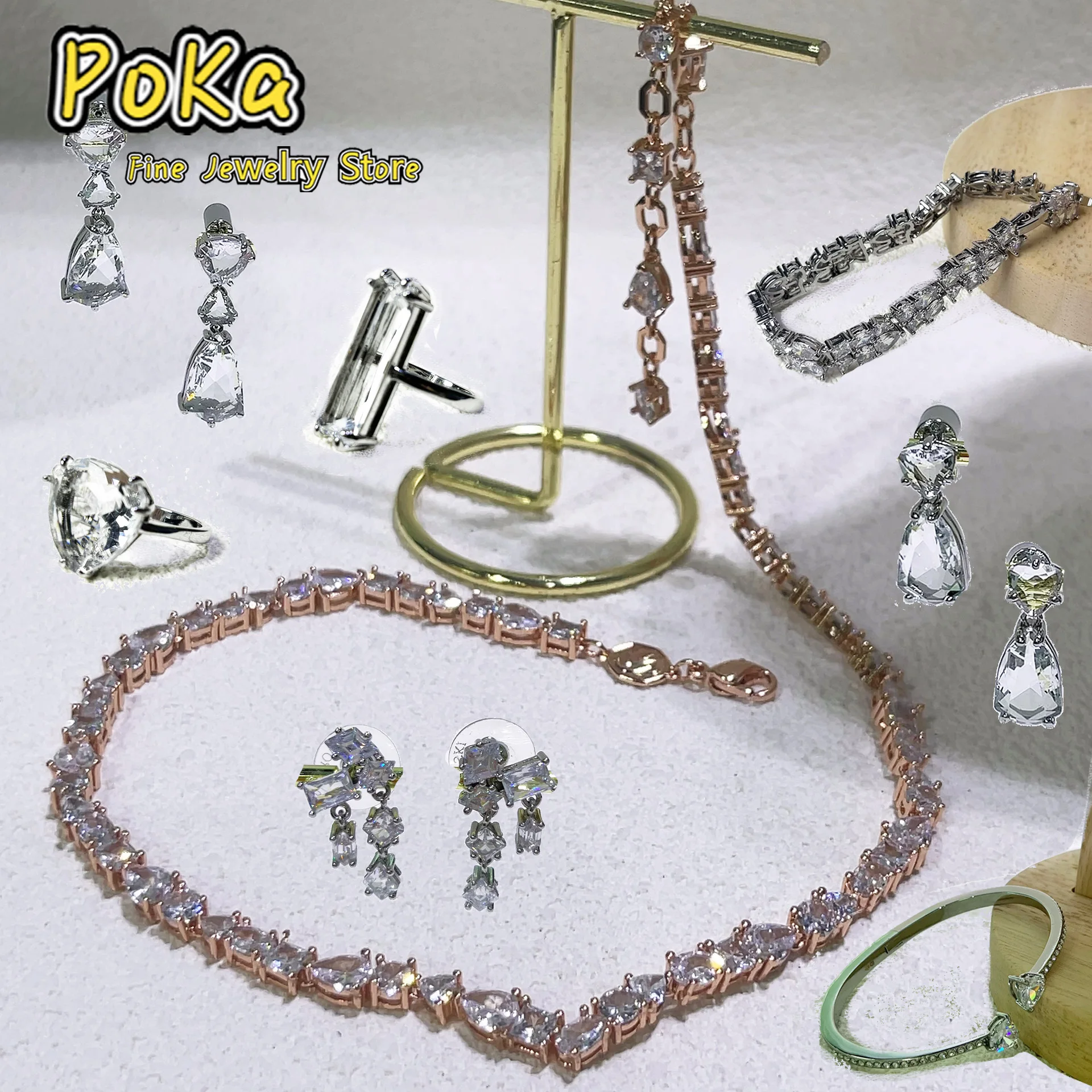 Original a estrenar conjunto de joyería de cristal austriaco atraer el alma pendientes rosas pulsera collar anillo mujer regalo de Navidad al por mayor