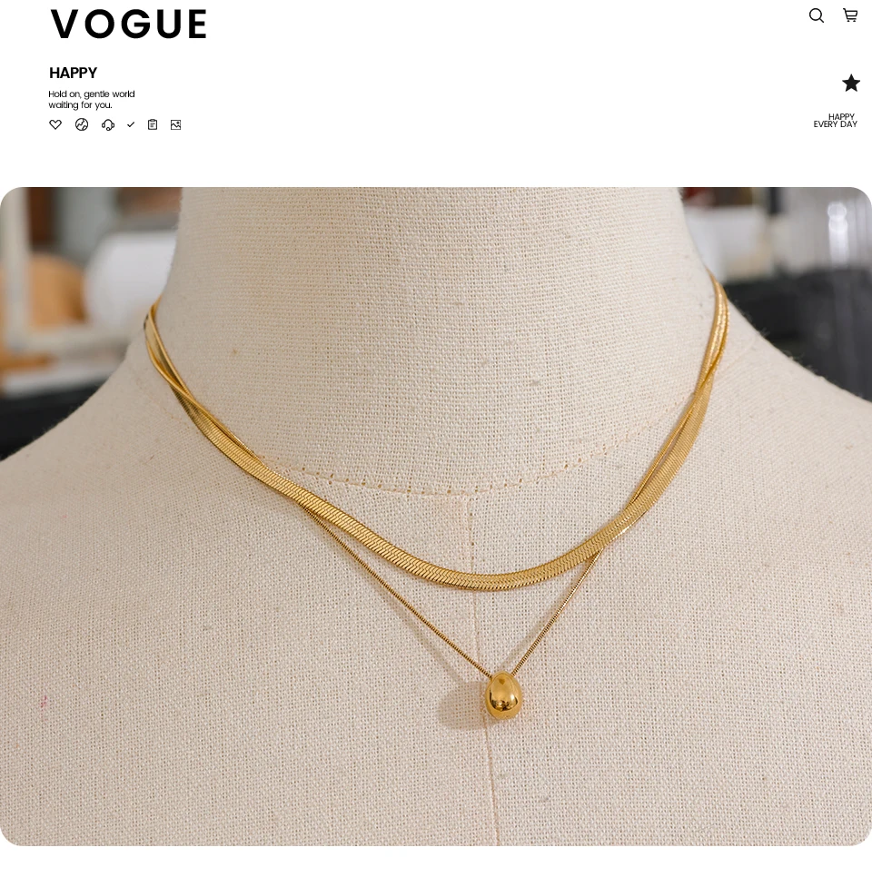Yhpup Schlangenkette, doppellagiger Edelstahl, Wassertropfen-Anhänger, Halskette für Damen, Statement-Schmuck aus 18 Karat Gold, wasserdicht – Detail 9