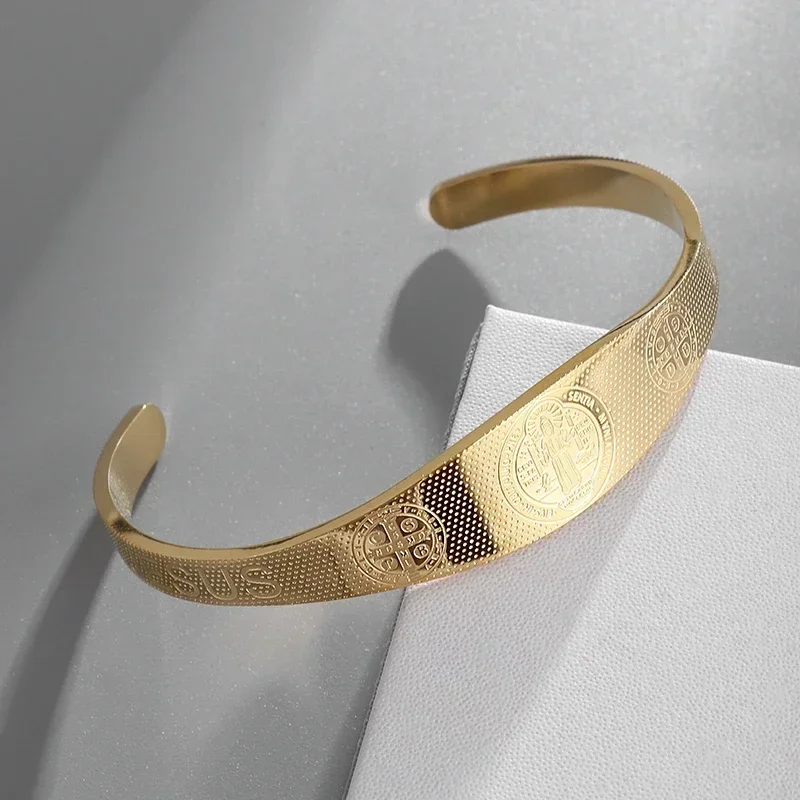 Christian San Benito Cross Jesus Bracelet Prayer Faith Amulet Cuff Bracelet for Men and Women St.benedict Jewelry