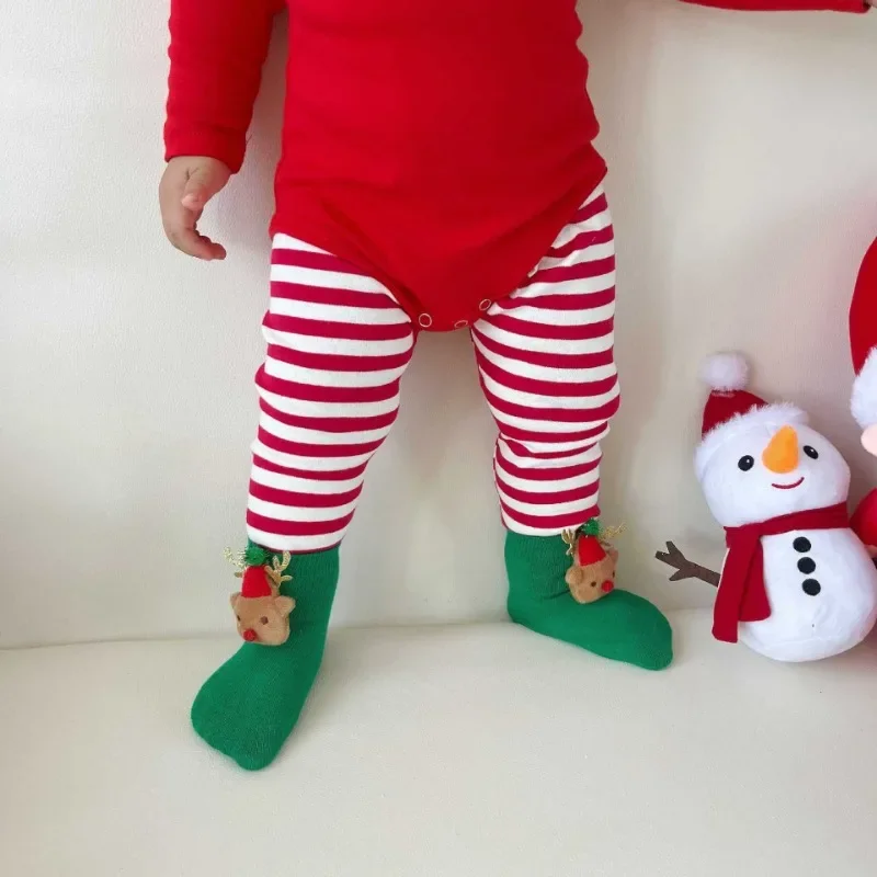 Christmas Autumn Winter Korean Baby Jumpsuit Cartoon Santa Claus Baby Bodysuit Boy Girl Baby Romper Outfits Onesie with Hats