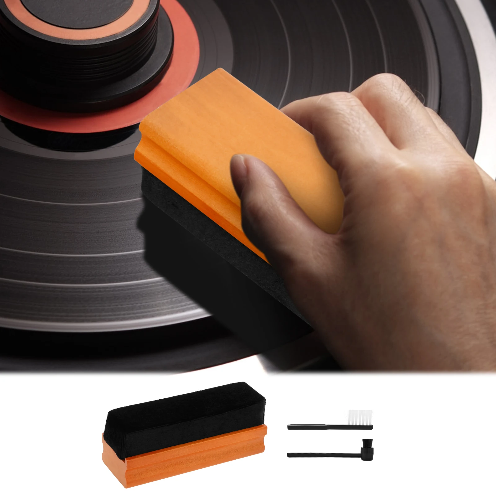 Kit de limpieza de discos de vinilo, combinación antiestática, cepillo de limpieza, eliminador de polvo para tocadiscos de fonógrafo LP, herramienta de limpieza