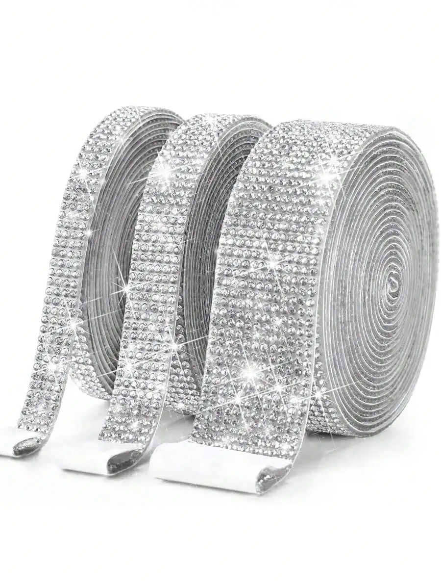 

1 Yard Self-Adhesive Crystal Rhinestone Ribbon Strip for Crafts, Wedding, Party, Car & Home Decor - Silver