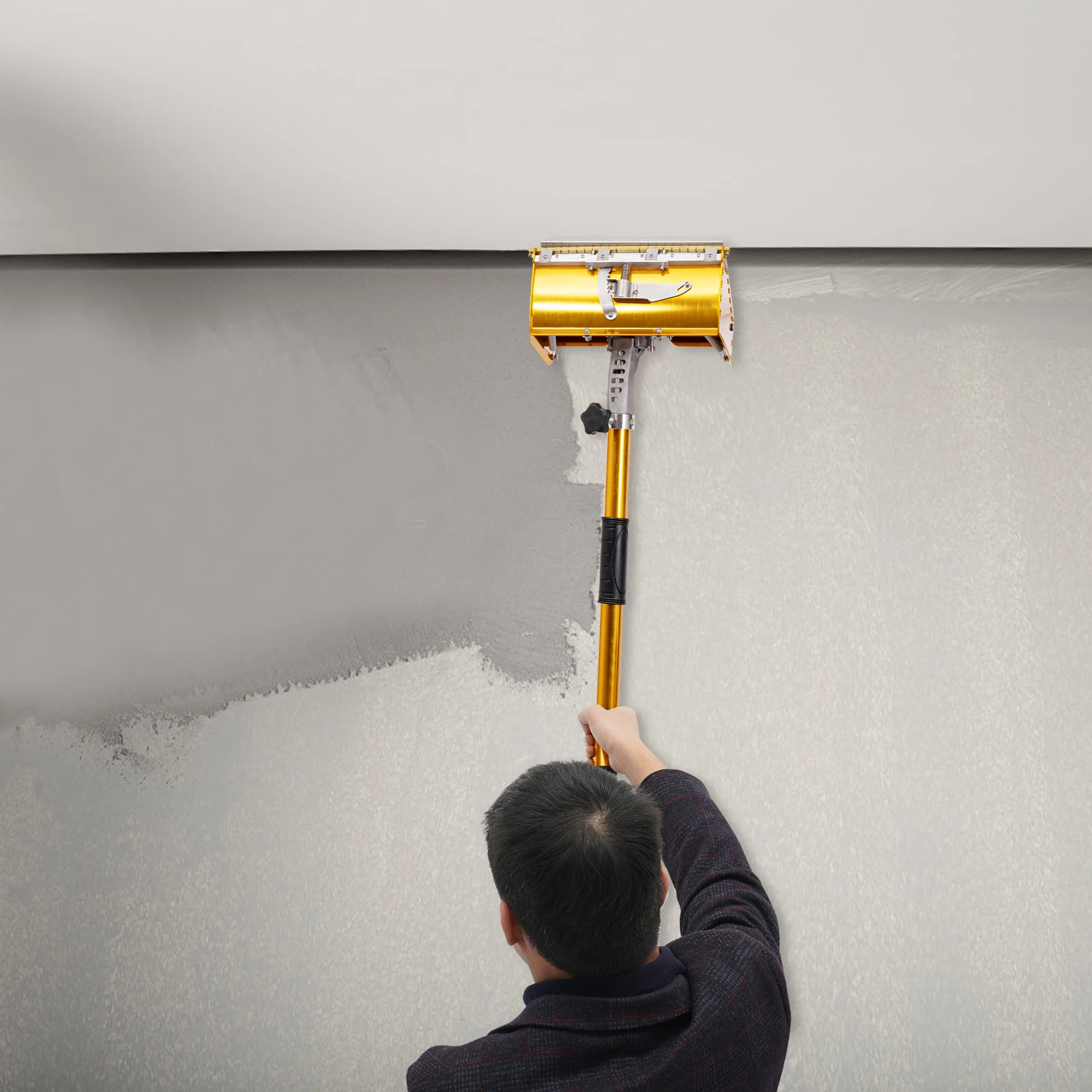 Verstellbarer Trockenbau-Spachtel, Aluminiumlegierungs-Spachtelwerkzeug mit 1,05–1,68 m langem Teleskopgriff für Wand- und Deckenputzarbeiten – Detail 9