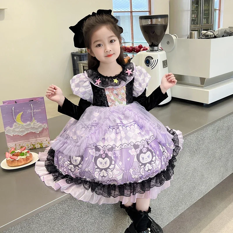 

Double Eleven Lolita Dress New Sanrio Cartoon Kulomi Skirt Birthday Dress Princess Sleeve Loose Women's Hello Kitty Troupe Dress