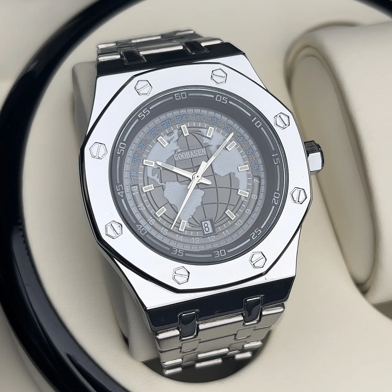 Earth-Inspired Automatic Skeleton Men's Watch: Full Luminous Dial, Date, Waterproof, Double Butterfly Clasp