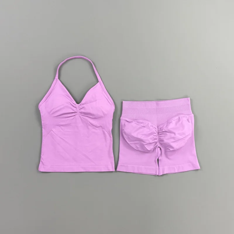 2-teiliges HISTELLO Impact Set für Damen, GYM Longline Strappy Top, nahtloses Yoga-Set, Scrunch Butt Sportshorts, Workout-Fitness-Anzug – Detail 18