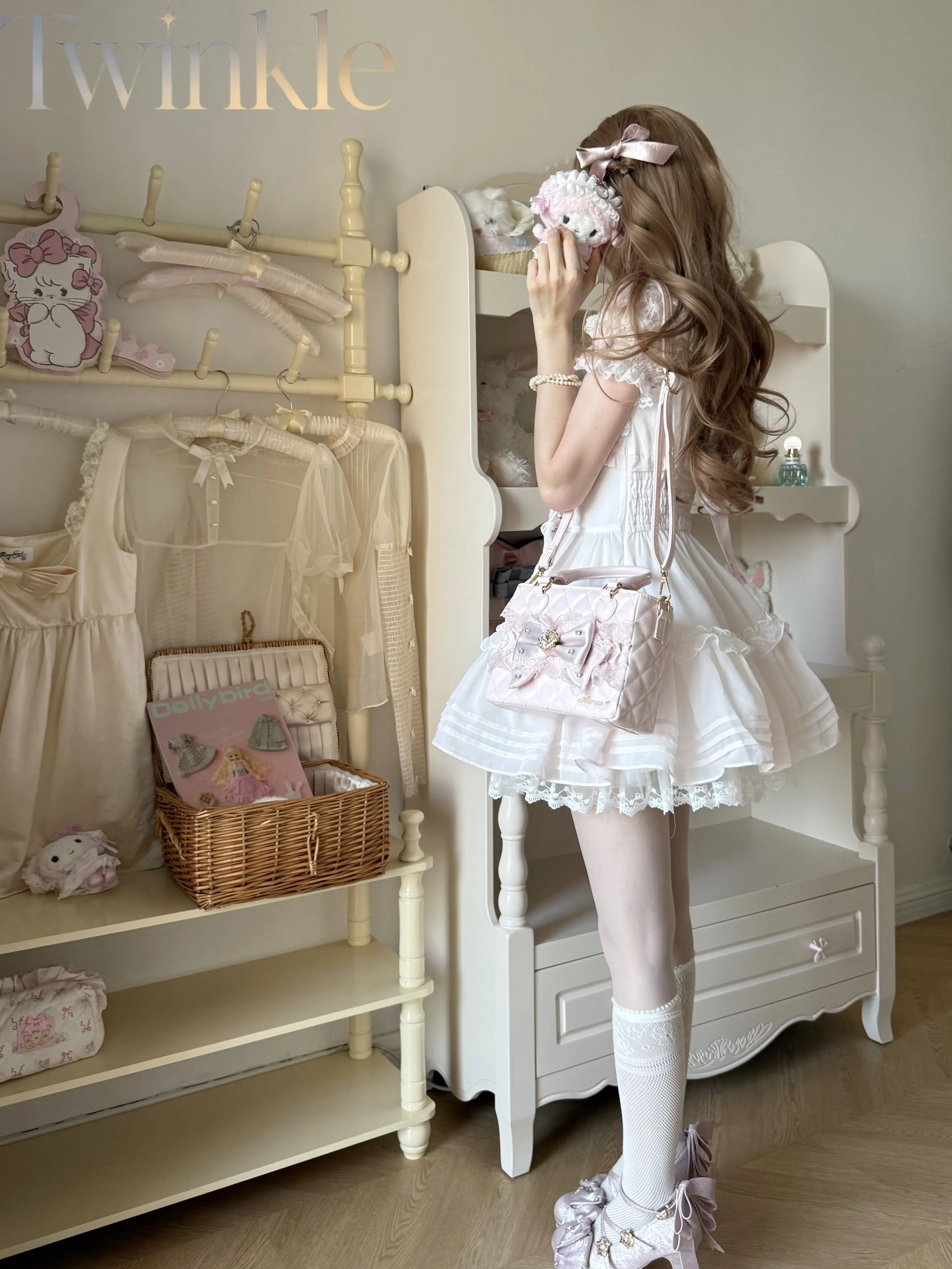 Women Handbag Crossbody Bag Shoulder Bag Kawaii Lolita Lace Cloud Sweet Cute Elegant Small Fragrance Style Bag for Girls