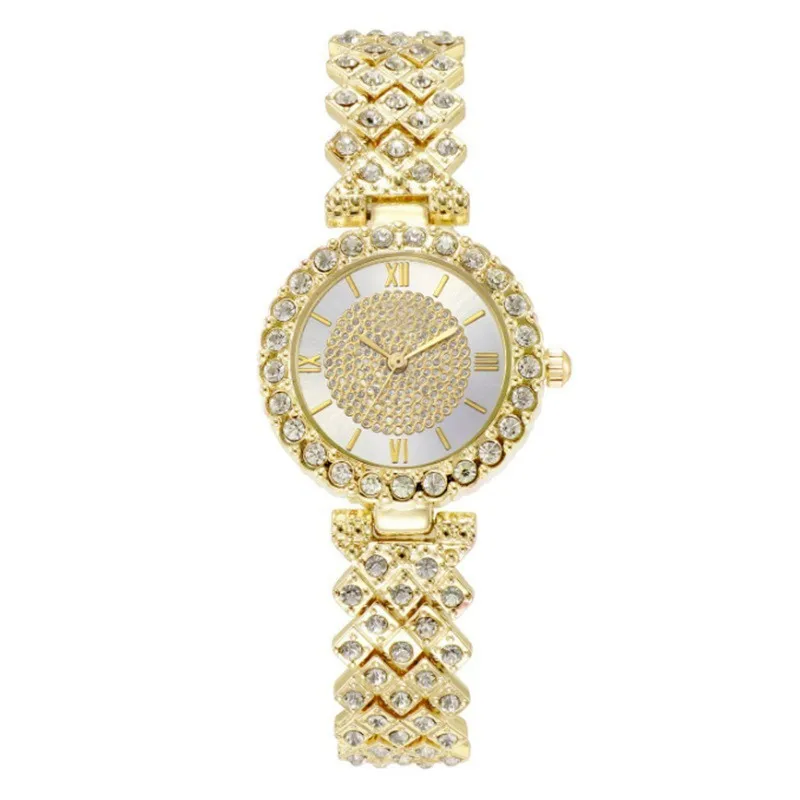 Luxury Small Round Dial Rhinestone Alloy Quartz Watch For Women Exquisite Full Diamond Fashionable Temperament Party Wristwatch