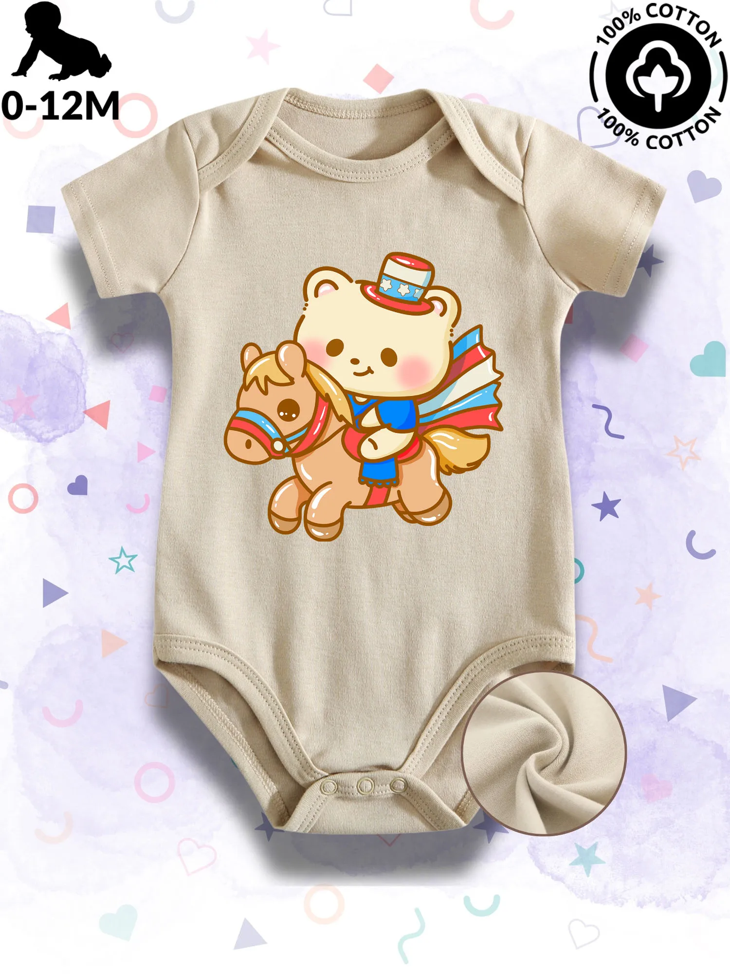 

Детский комбинезон унисекс с изображением медведя на лошади, 100% хлопок, мягкий, всесезонный, бежевый, 190 г/м²