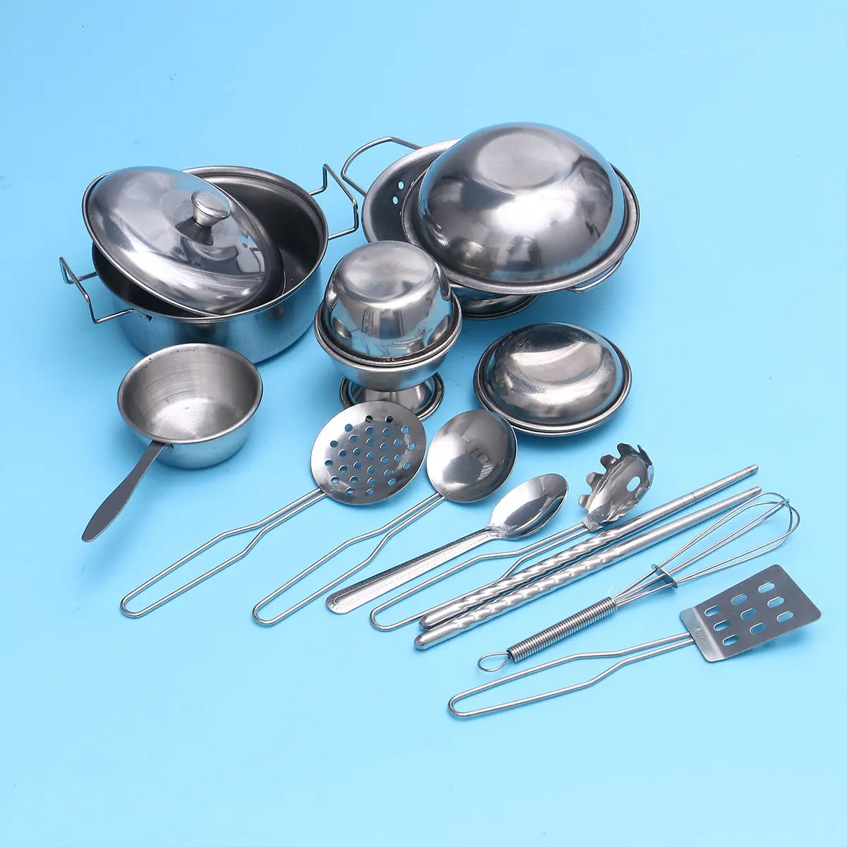 16Pcs Stainless Steel Kitchen Utensils Set for Kids Educational Pretend Play Cooking Tools Develop Fine Motor Skills Children's