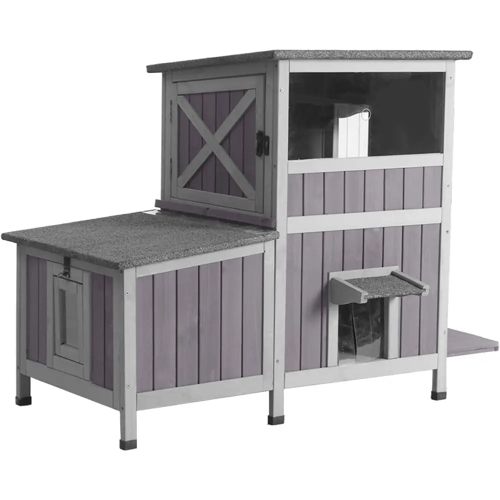 Durable 9.78 sq ft Wooden Cat Shelter with Waterproof Roof, Easy Door, and Elevated Base for Multiple Cats' Comfort