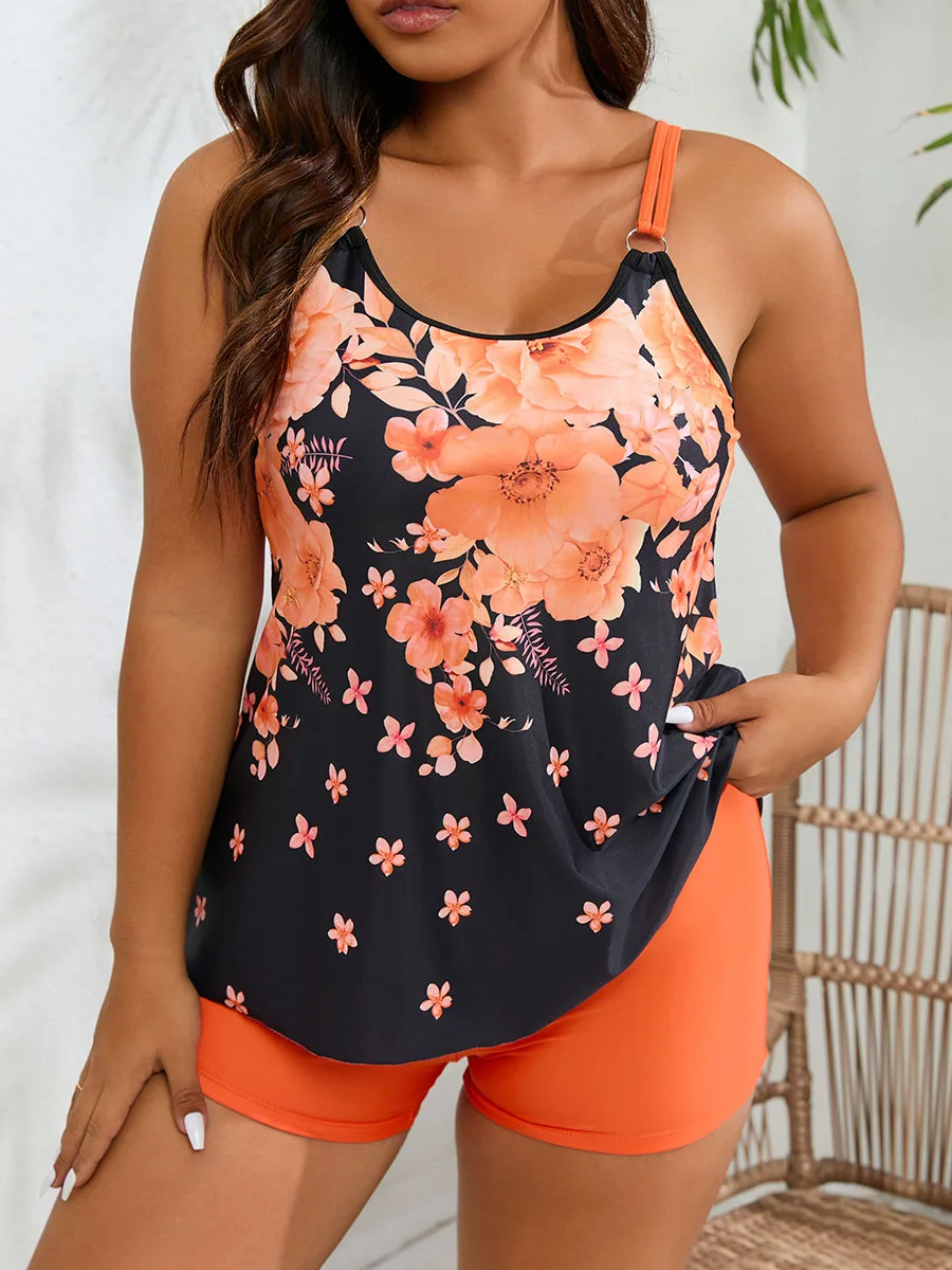 2023 Floral Print Tankini Swimsuit Women Plus Large Size Swimwear Female Bathers Bathing Swimming Swim Suit Beachwear 4XL