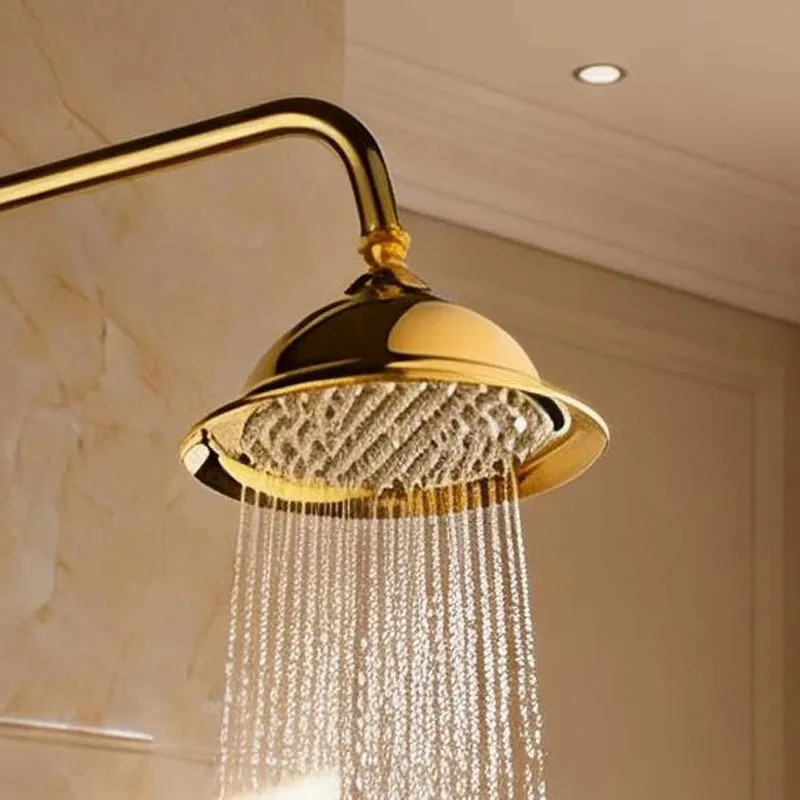 

Роскошная золотая душевая лейка 8 дюймов, круглая, с эффектом тропического дождя, для ванной комнаты, с душевой штангой