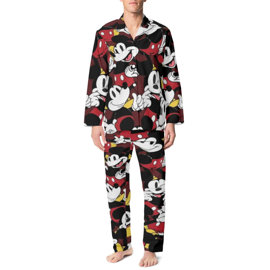 Disney Mickey Mouse Cotton pajamas set for men and women, long-sleeved strawberry doll print casual pajamasDisney Mickey Mouse