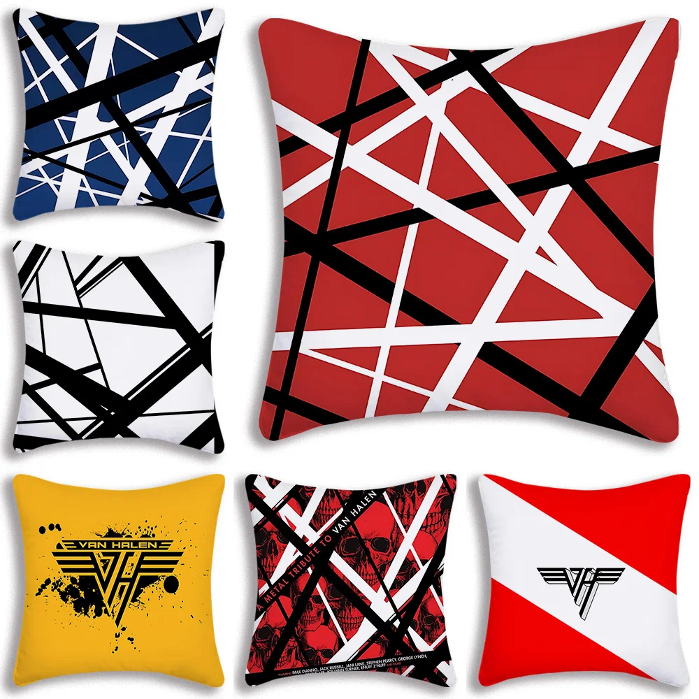 Pillow Covers Cartoon Rock V-Vans H-Halen Sofa Decorative Home Double-sided Printing Short Plush Cute Cushion Cover