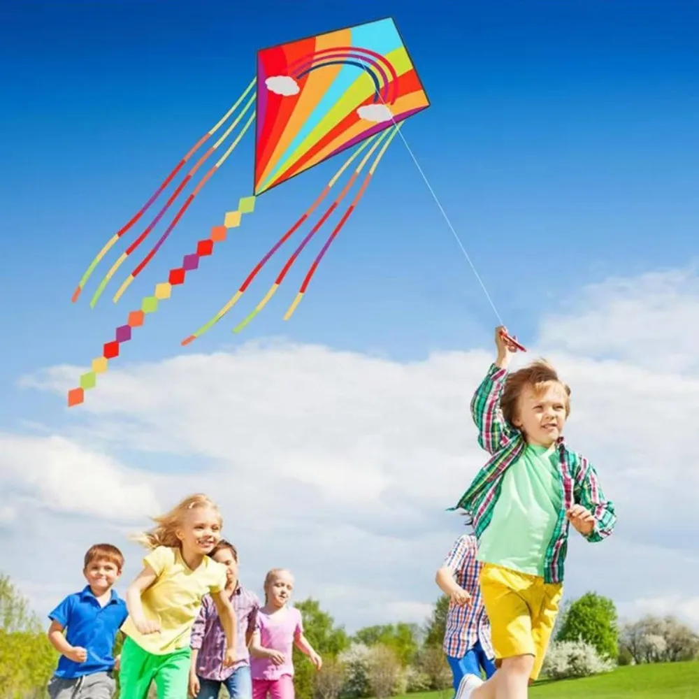 

Easy To Fly Colorful Rainbow Kite Long Tails Good Flying Beach Kite 100 Meter Kite Line Birthday Gift Diamond Kite Family Trips