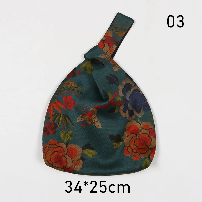 Women Vintage Mulberry Silk Knotted Wrist Bag Chinese Style Handbag Retro Purse Tote Wallet Purse Key Phone Pouch