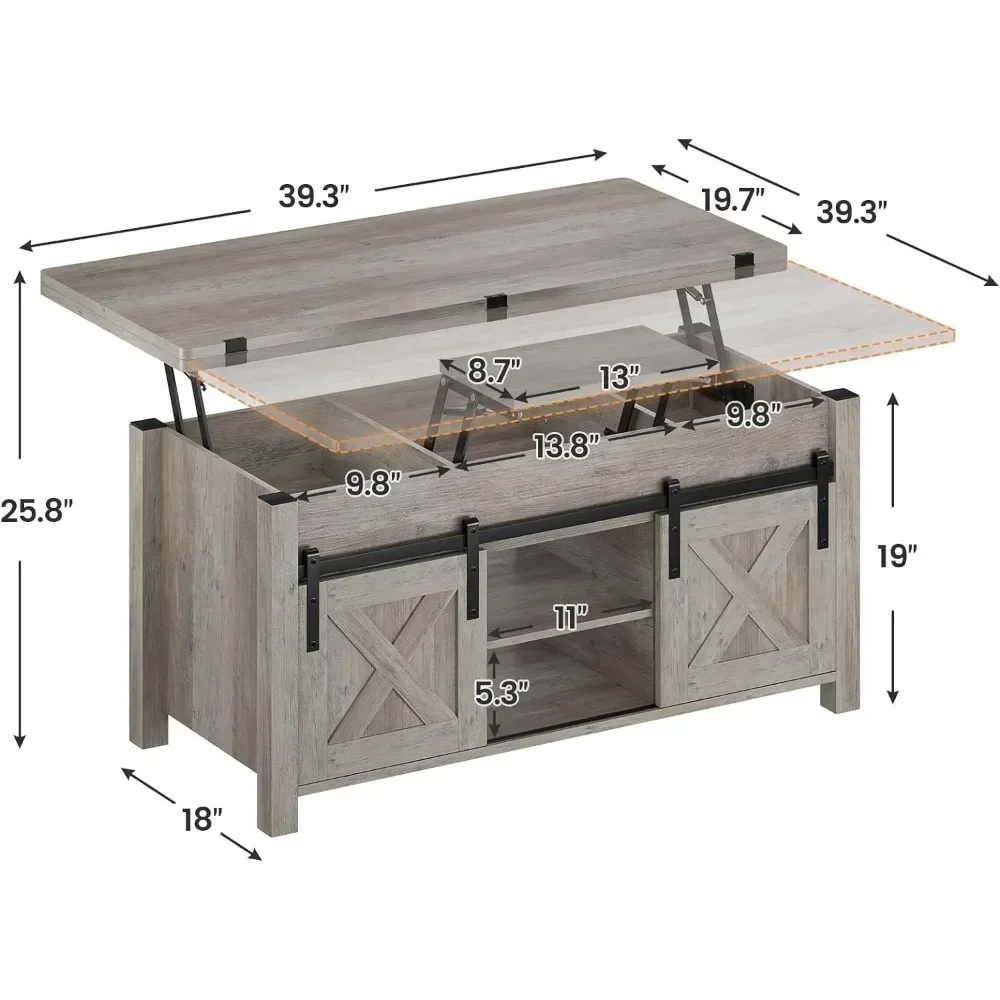 Table basse Abrts multifonctionnelle avec rangement et compartiment GNE, table à manger, table élévatrice, 4 en 1