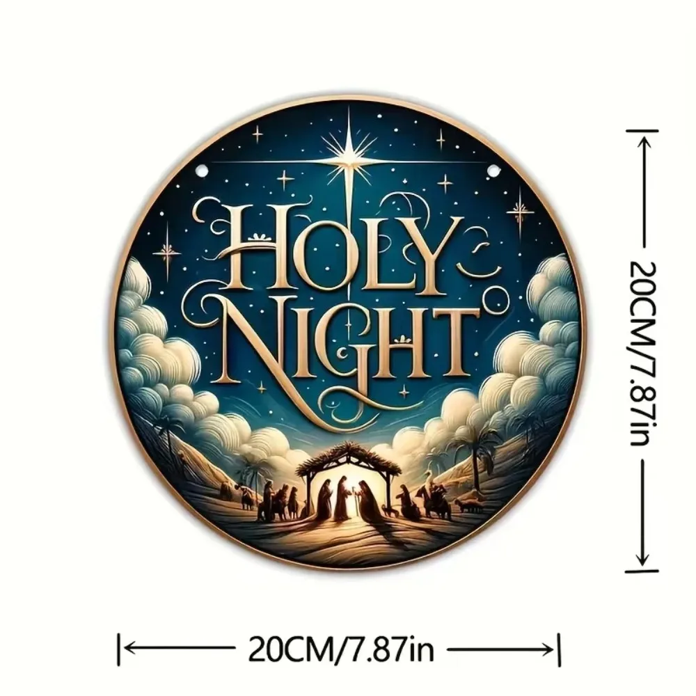 لافتة خشبية مستديرة مع مشهد المهد – مثالية لقطع مركزية للإكليل، هدية مثالية للأصدقاء والعائلة، مناسبة لديكور العطلات #2