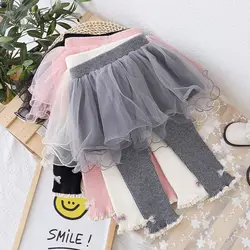 Girl pants Fake two-piece outerwear leggings Children's clothing pants fashionable new style children's baby mesh skirt pants