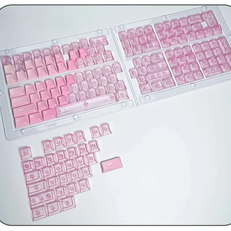 7-Color Gradient Transparent Keycaps PBT PC Hybrid Cherry Profile 164 Keys for 60% 75% Mechanical Keyboard Full Keyset