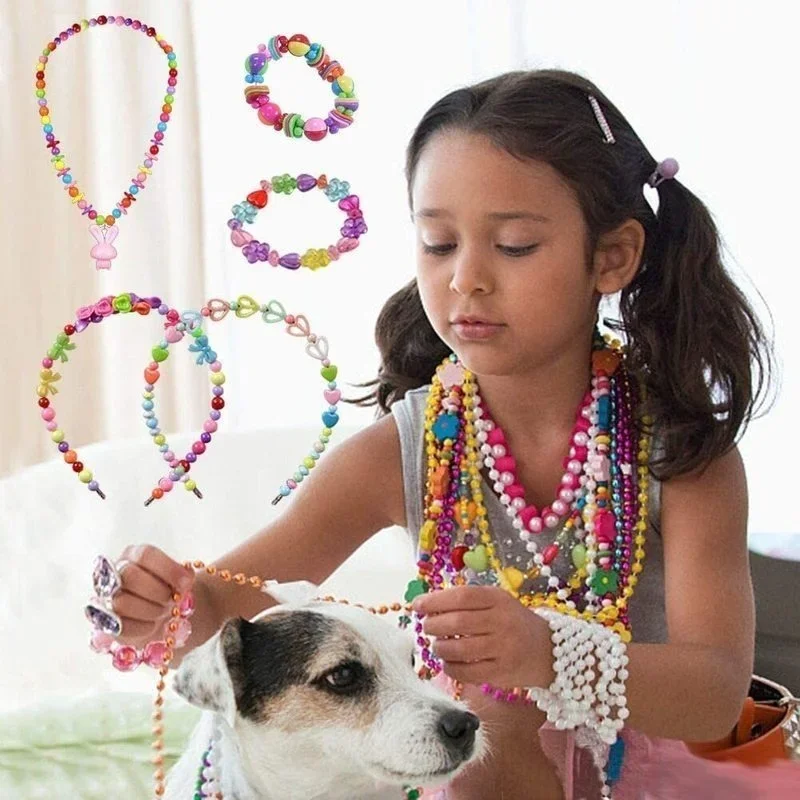 Girls DIY Bead Set Jewelry Making Kit for Kids Girl Pearl Beads for Bracelets Rings Necklaces Creativity Kits Art Craft