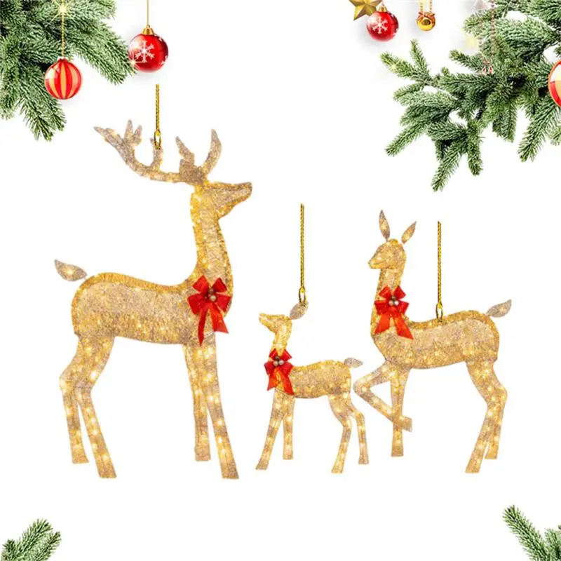 Handmake Art Elk Deer Christmas Garden Decor &LED Light Glowing Glitter Reindeer Xmas Home Outdoor Yard Ornament Decor