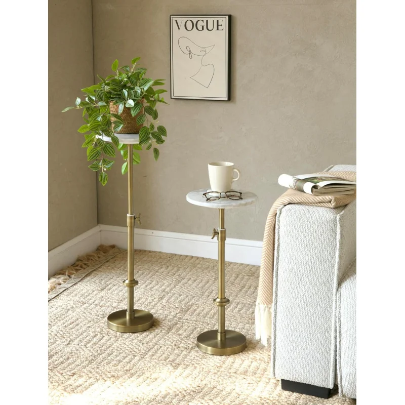 

(UUX)Пить с регулируемой высотой — 10x10x22-30, белый мрамор и античная латунь, современный круглый конец, приставной столик с UQ