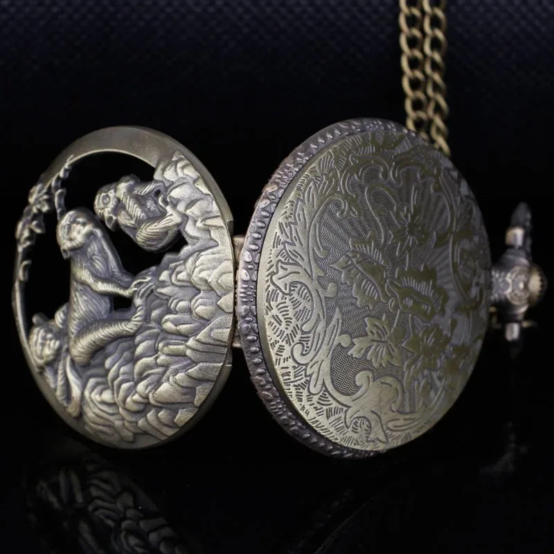 12 조디악 원숭이 석영 주머니 시계 절묘한 새겨진 중공 조각 남여 Fob 시계 펜던트 맞춤 목걸이 선물