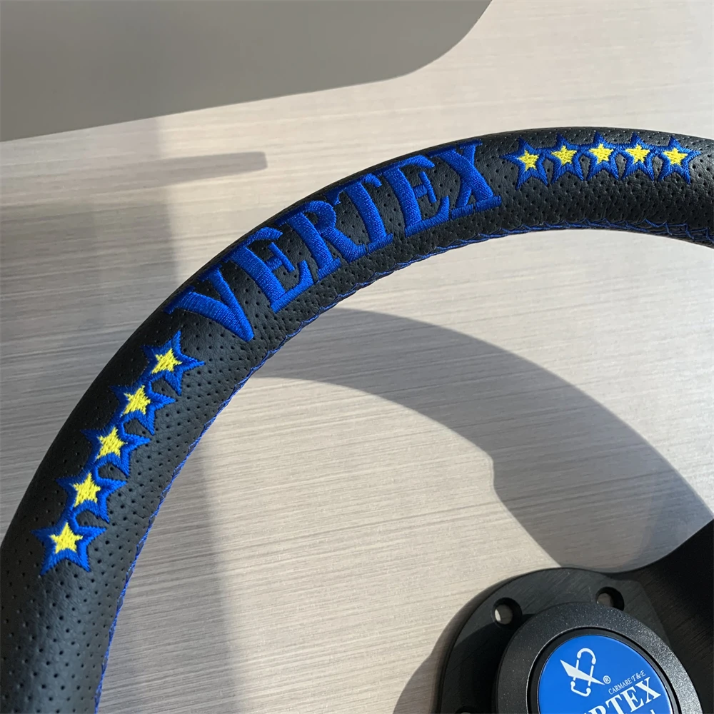 VERTEX JDM 320MM Racing Steering Wheel Blue Leather Star Design 90mm Deep Concave Sport Steering Wheel with Blue Embroidery view 4