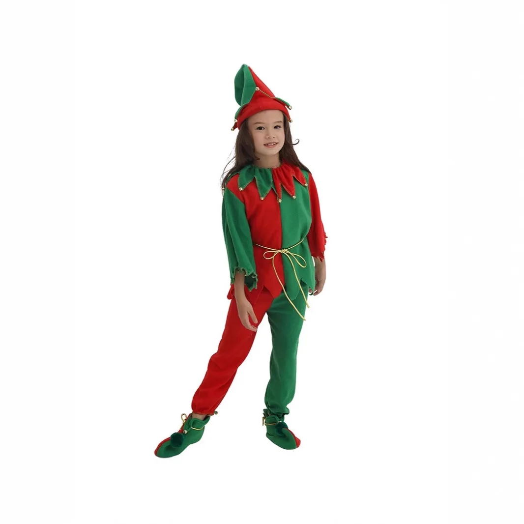 

Christmas Elf Costume Decorative with Elf Hat Shoes Belt Xmas Outfit for Stage