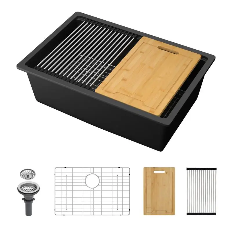 

28x19" Black Granite Composite Undermount Workstation Kitchen Sink