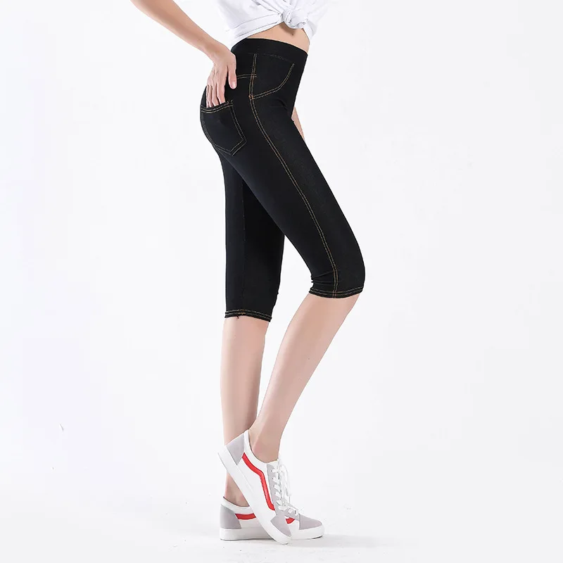 Mid-Calf Denim Leggings for Women, Super Elastic Pants, Soft and Breathable, Plus Size, Summer Style, New Arrival, 5XL