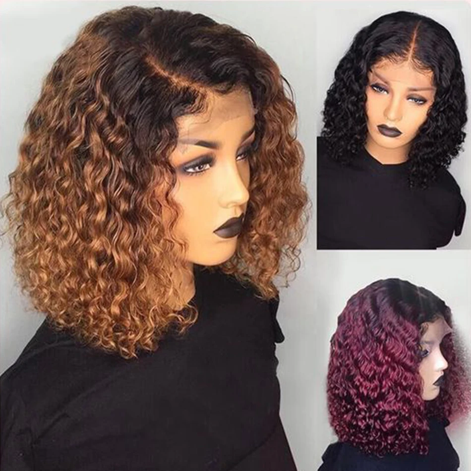 

Brazilian Remy Human Hair Wigs Kinky Curly Short Curly Bob Wig for Black Women Brown Blonde Highlight Wig Human Hair Full Wig