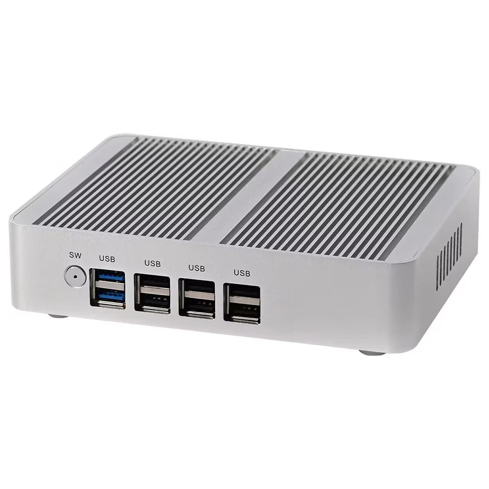 Partaker Mini PC tanpa kipas Alder Lake-N Intel Core N100 Windows 11 Pro HTPC 2 x LAN 1 x DP 2 x komputer Desktop HDMI WiFi