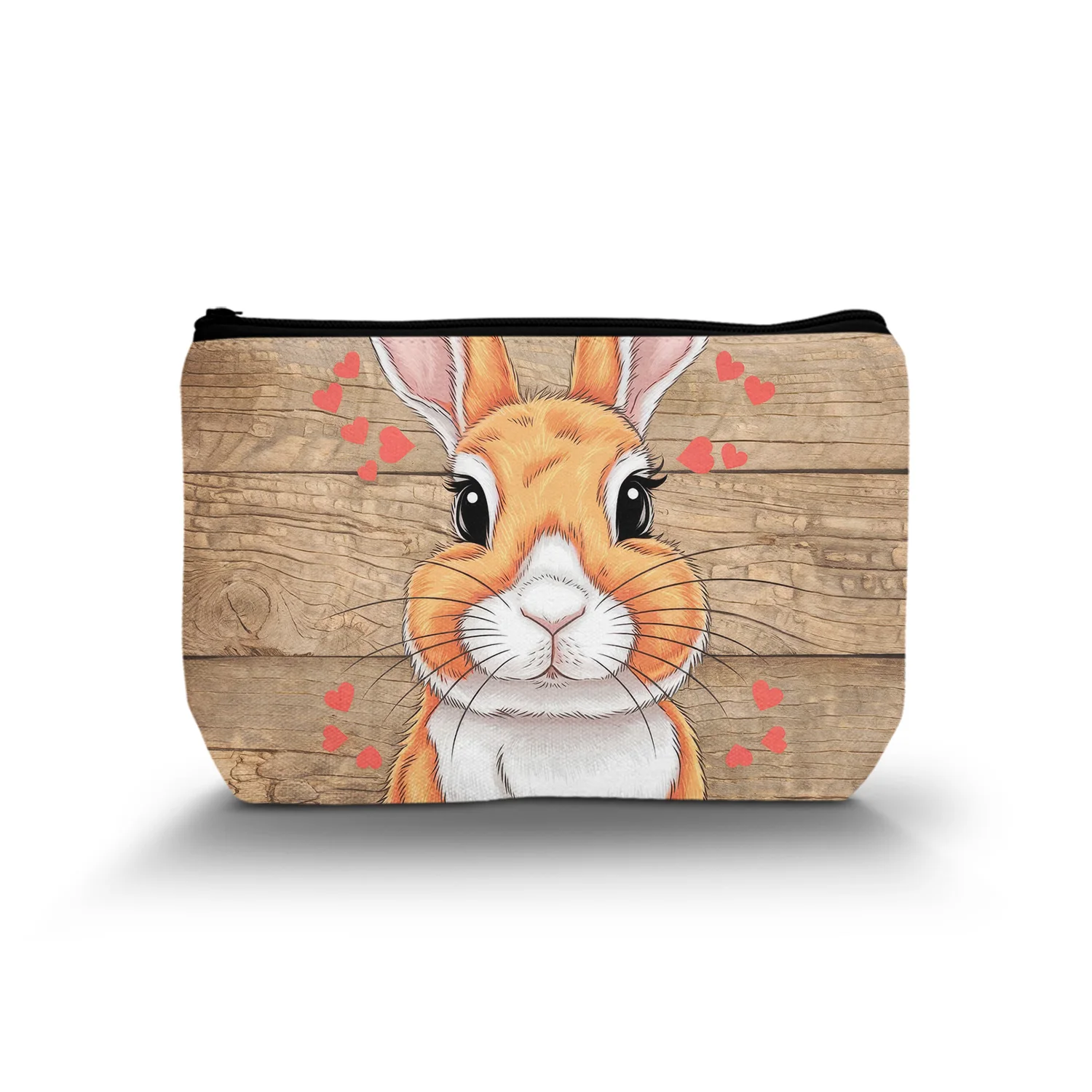 1Pc Makeup Bag Lightweight Zippered Rustic Bunny And Strawberry Print Cosmetic Pouch Sweet Cute Style Gift Women 8.66X5.51Inch