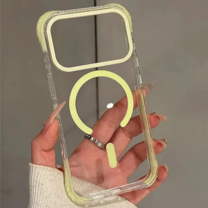 INS Style Transparent Magnetic Airbag Protection Case for iPhone 17 Pro Max 16 15 14 Pro Max Rugged Back Panel For Magsafe Cover