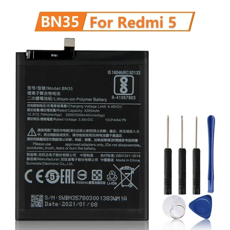 

Дата производства 2024, сменный аккумулятор BN35 для Xiaomi Mi Redmi 5 5,7 дюйма, Redrice, новые высококачественные аккумуляторы для телефонов 3300 мАч